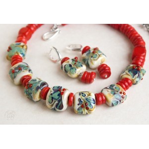 "Coral beads" - necklace and earrings